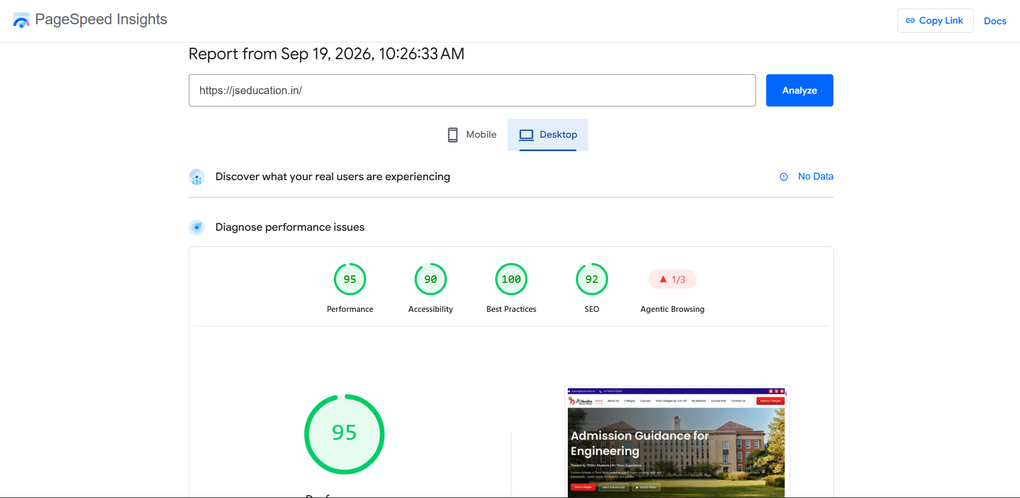 js education - pagespeed result2 | Vigroos Web Designs