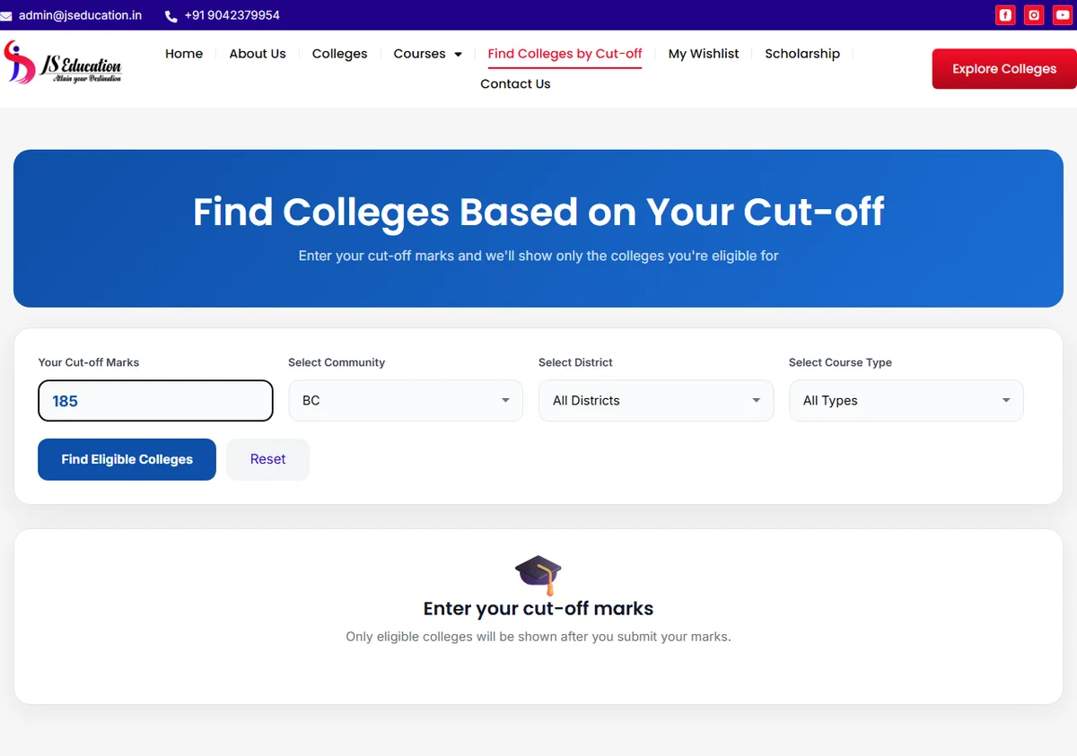 JS Education Community Filter Dropdown Showing Tamil Nadu Categories