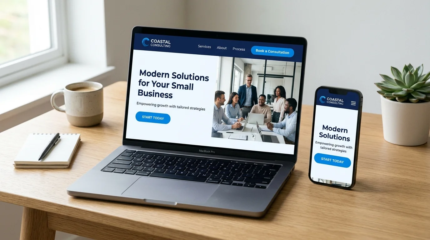 Small business website displayed on a laptop and smartphone