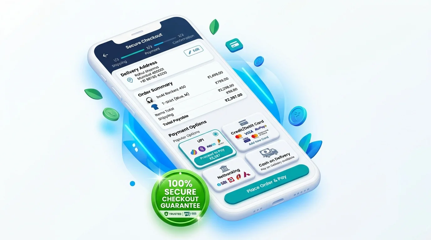 WooCommerce setup guide for beginners India showing UPI and card checkout options